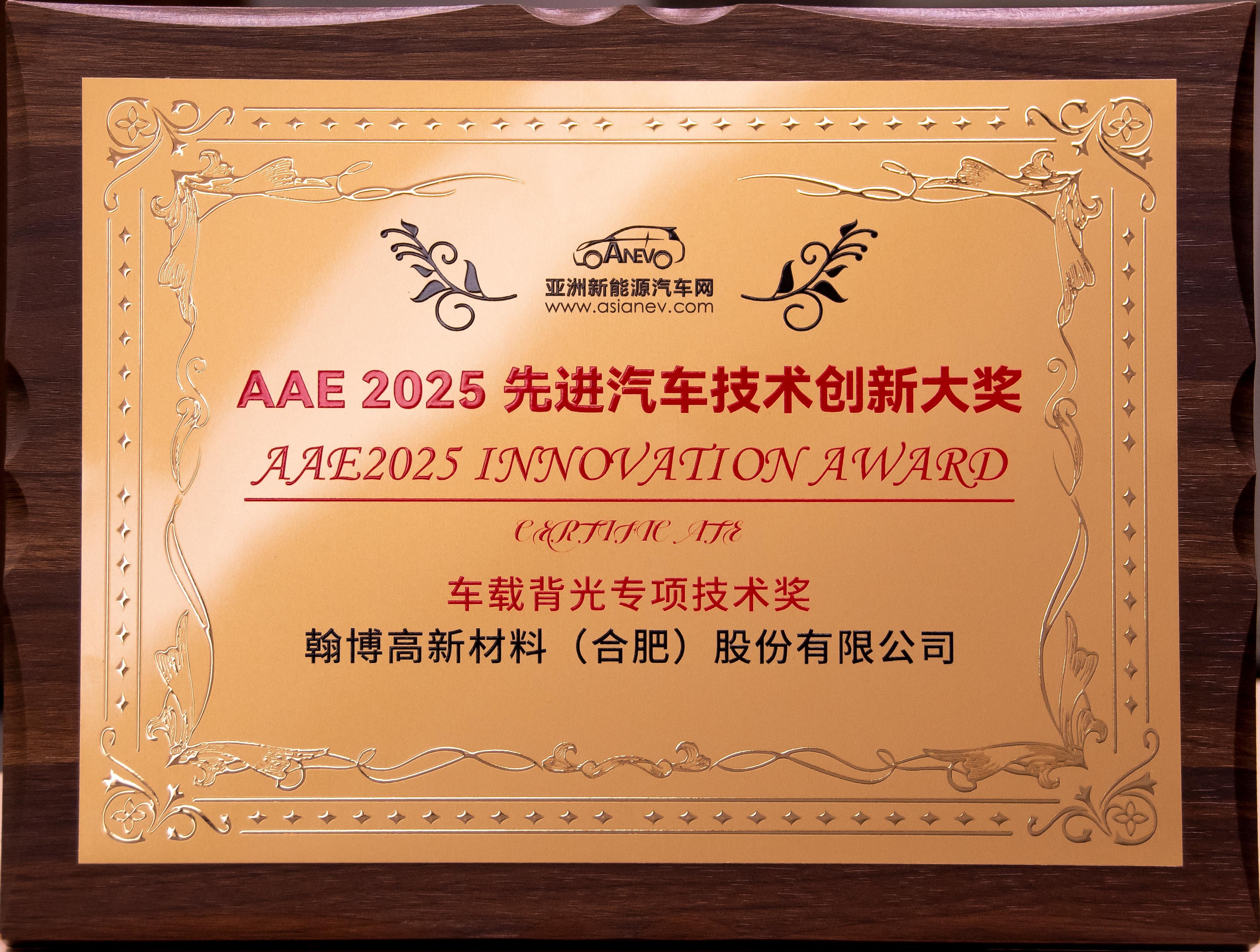 亚搏app登陆高新荣获AAE2025“先进汽车技术创新大奖”|车载背光技术获权威认可